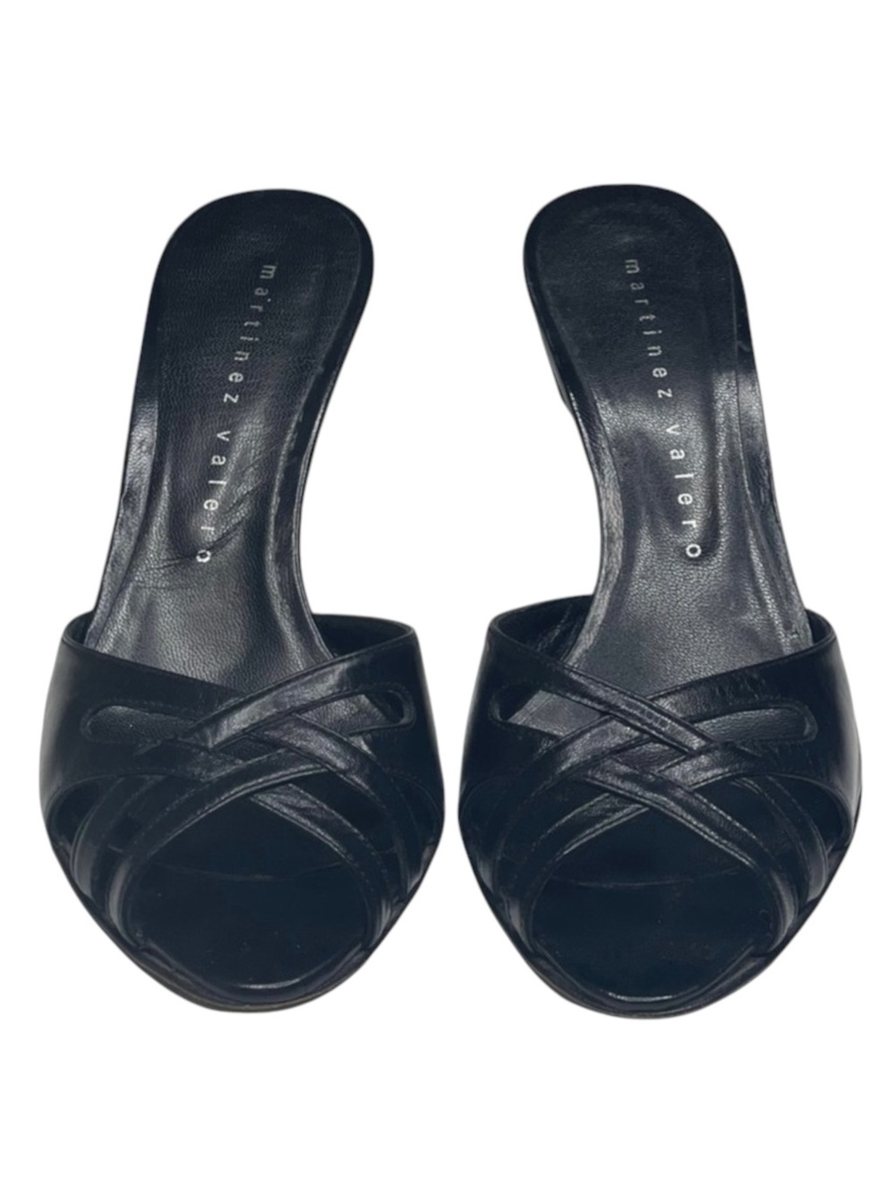 Martinez Valero ☻︎ Cut Out Heeled Mules Slides Sandal ☻︎ Black Leather ☻ 6.5M ☻︎ - Picture 8 of 16
